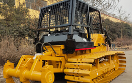 Crawler bulldozer pushing soil for infrastructure foundation