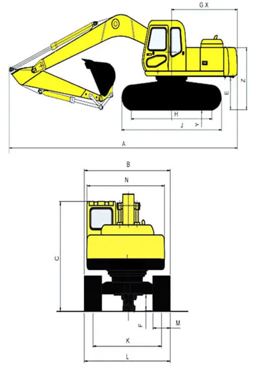 dimension diagram of excavators for sale